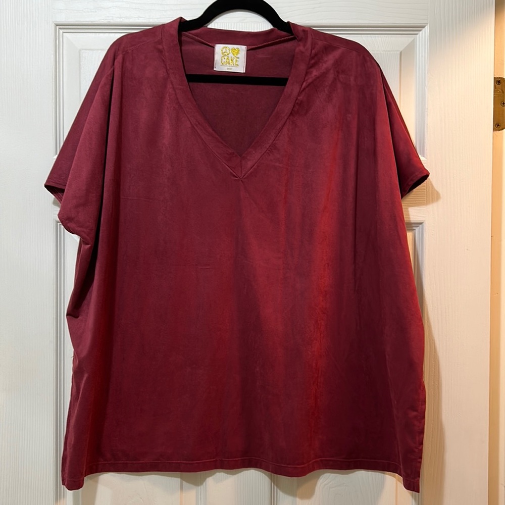 Velvet Oversized V-Neck Top